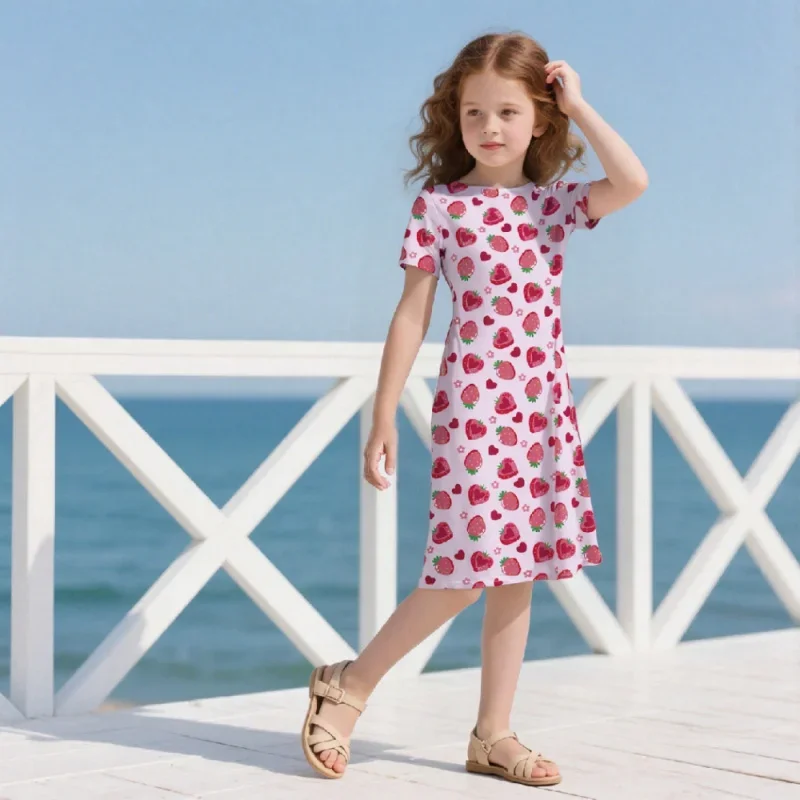 2026 Summer Fresh Fruit Strawberry Heart Print Girls' Dress