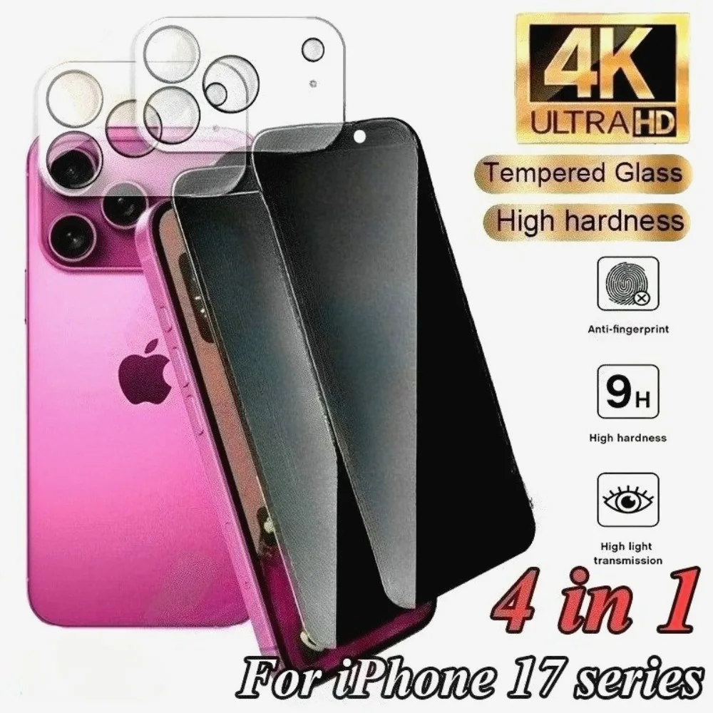 4-in-1 Anti-Spionage-Displayschutzfolie für iPhone 17 16 15 14 Pro Max 16e 17 Air Camera Lens Glas für iPhone 13 12 11 Pro 14 15 Plus