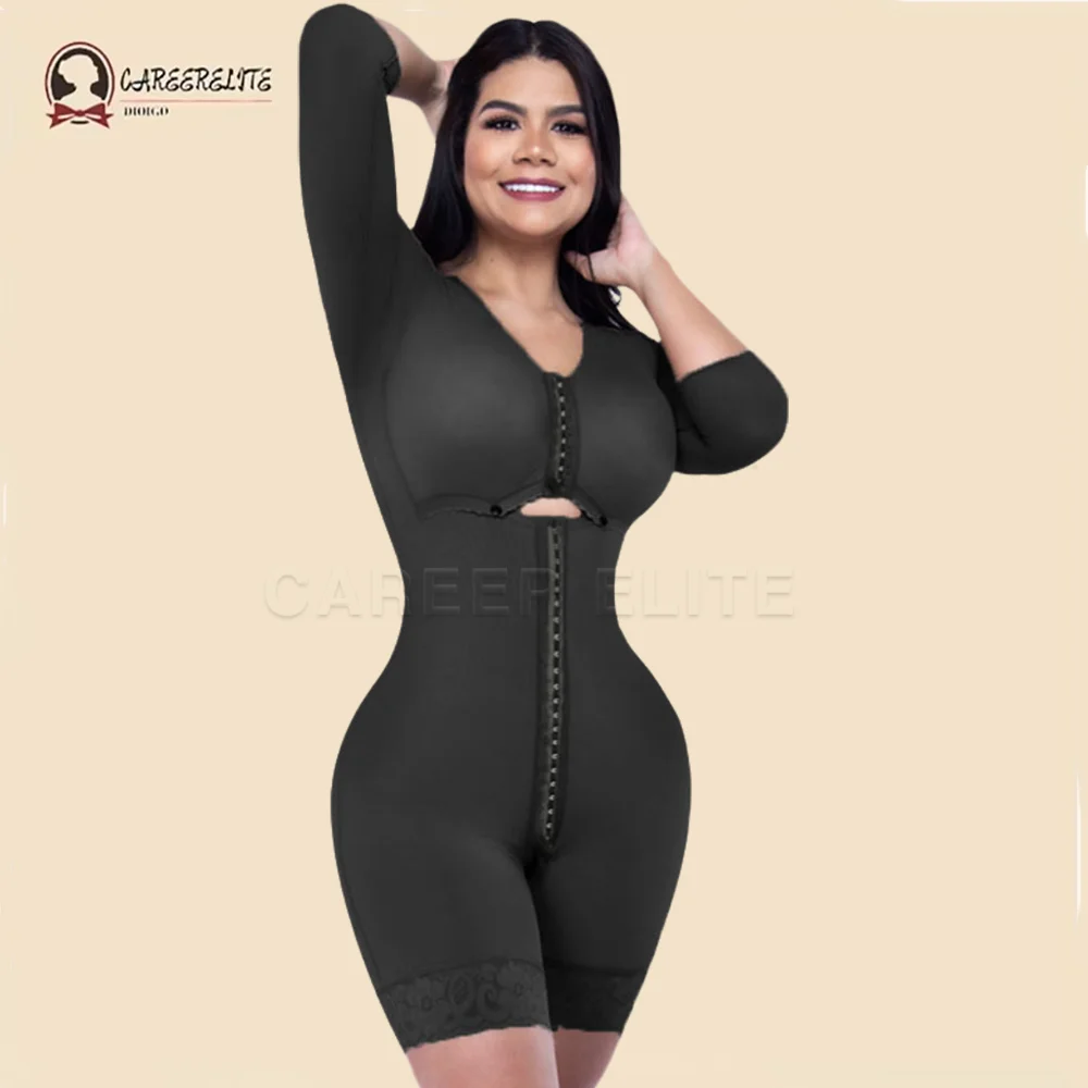 

Women's Binder Shapewear With Bra Tummy Control Adjustable Hook Eye Front Closure Long Sleeve Bodysuit Postpartum Belly Sheath