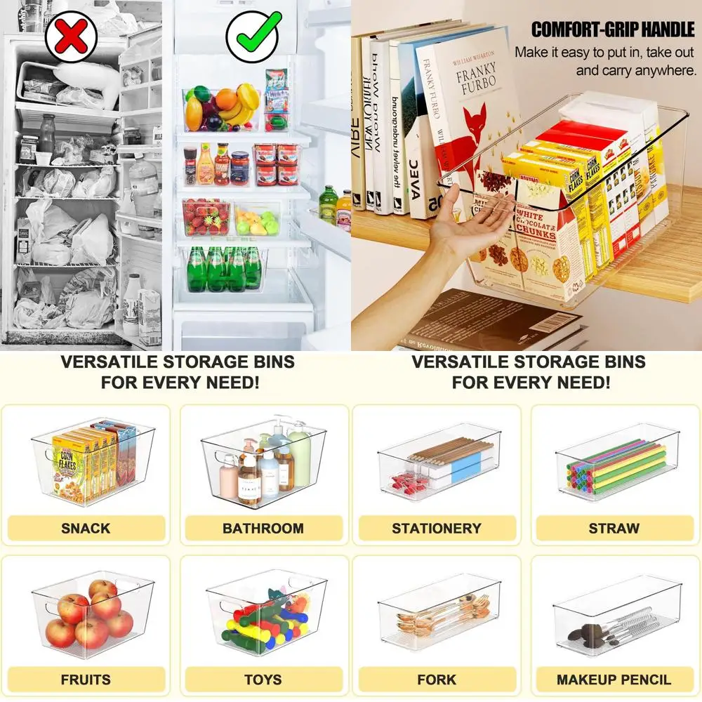 

Набор из 8 прозрачных пластиковых контейнеров: 6 больших и 2 маленьких ящика для кухни, дома, офиса и многого другого