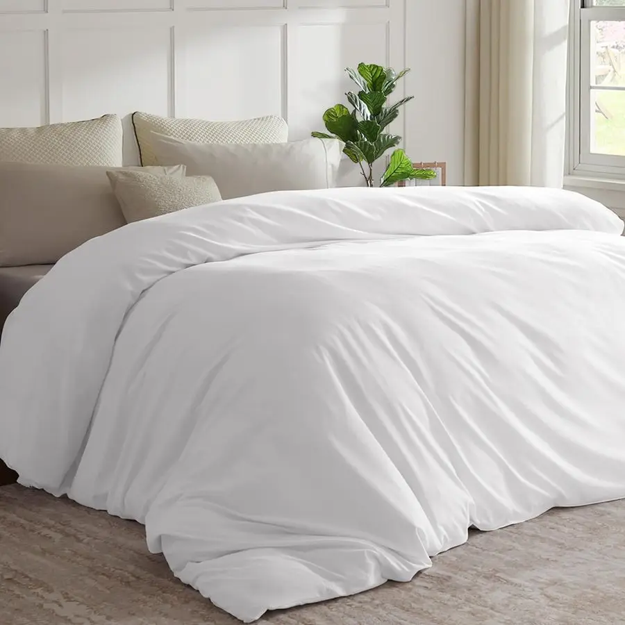 

King Plus Duvet Cover 120x132, Only 1 Piece Extra Large Ultra Soft Microfiber White Duvet Cover for All Season Zipper Closure, 8