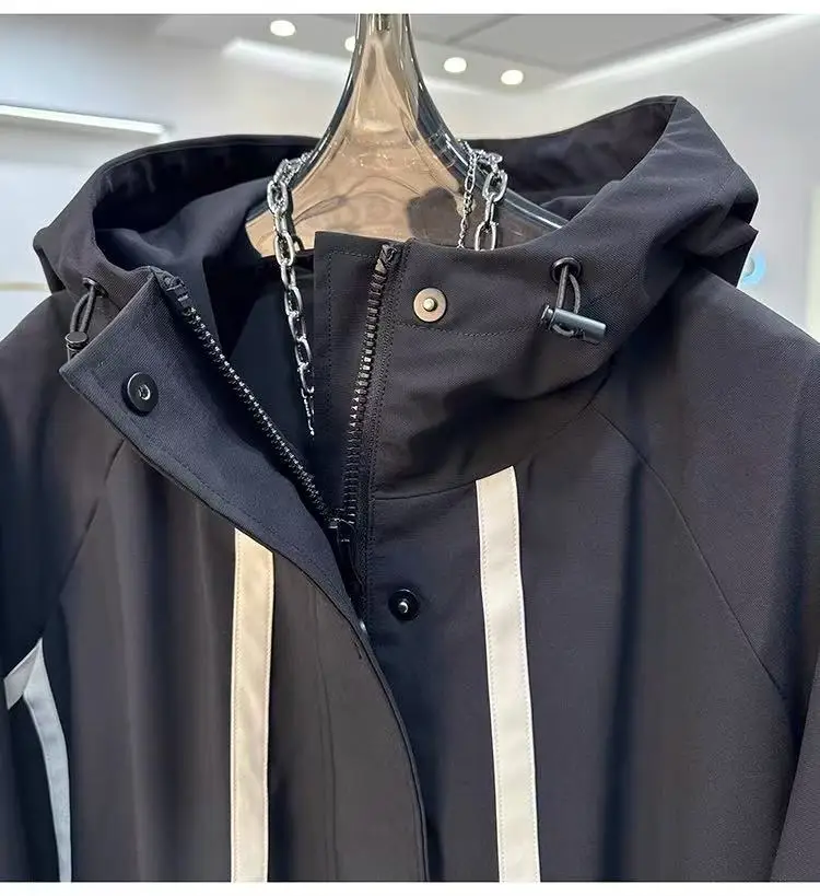 European Style Hooded Ribbon Stitching Contrast Jacket Women's Slim Fit Casual Fashion Coat Outdoor Short Trench Overcoat Female