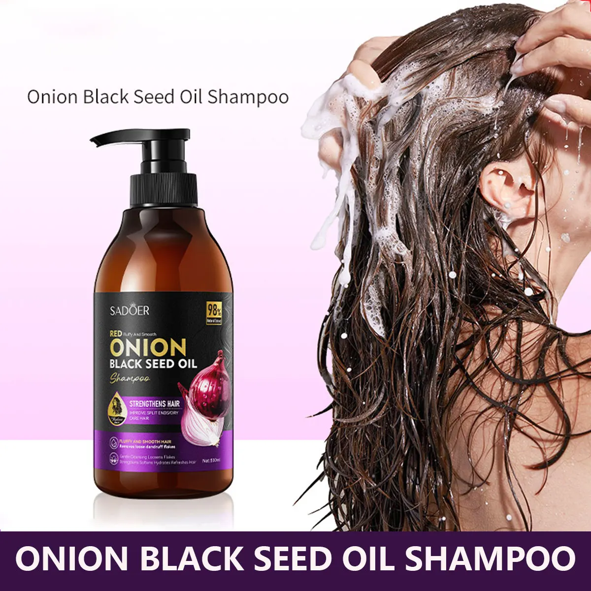 

Шампунь для объема волос с маслом черного тмина и экстрактом лука, 500 мл - питательный, против перхоти, для мягкости и гладкости, увлажняющий