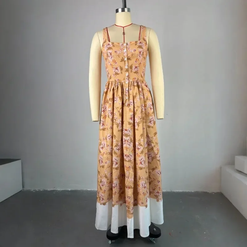 Damska Sukienka Maxi Bez Rękawów na Ramiączkach w Kwiatowy Wzór, Słodka, Długa, Wakacyjna, Plażowa, Wieczorowa, Seksowna, Dziewczęca, Plisowana, na Imprezę, Vestidos