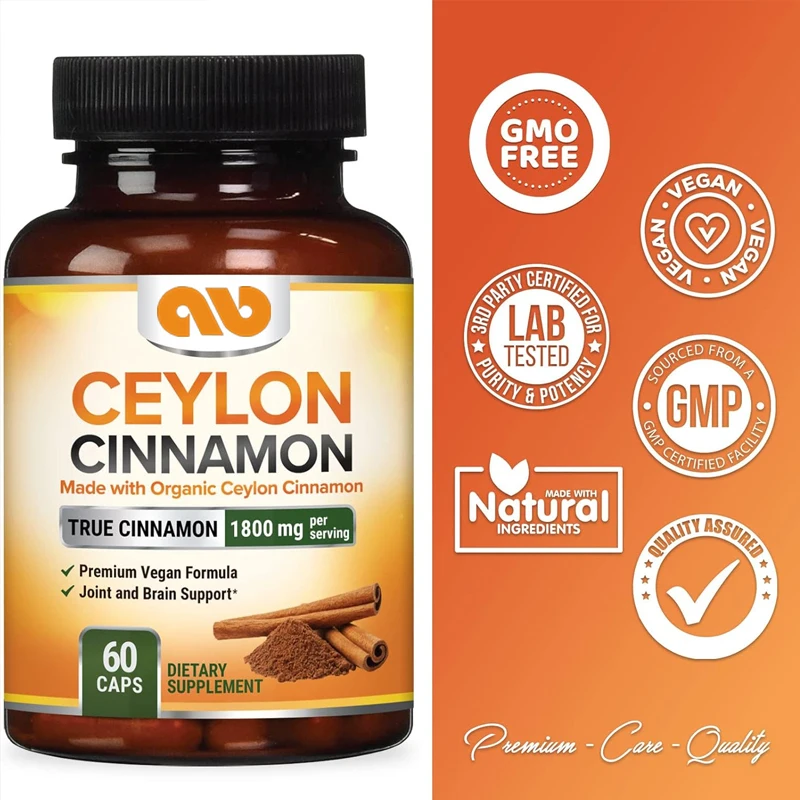 Ceylon Cinnamon Pills 1800mg, gluten free and non GMO, Sri Lanka Cinnamon Powder Cap, sugar free and dairy product-60 capsules