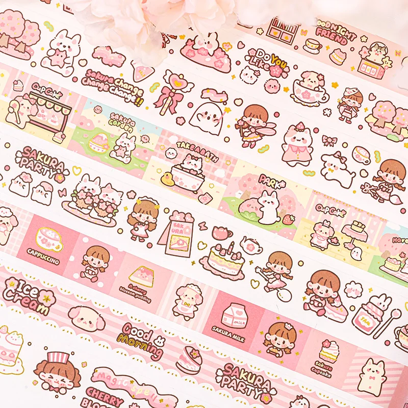 5M Cute Sakura Party Series Washi Tape DIY Journal Scrapbooking Decoration Material Masking Tape Kawaii Japanese Stationery