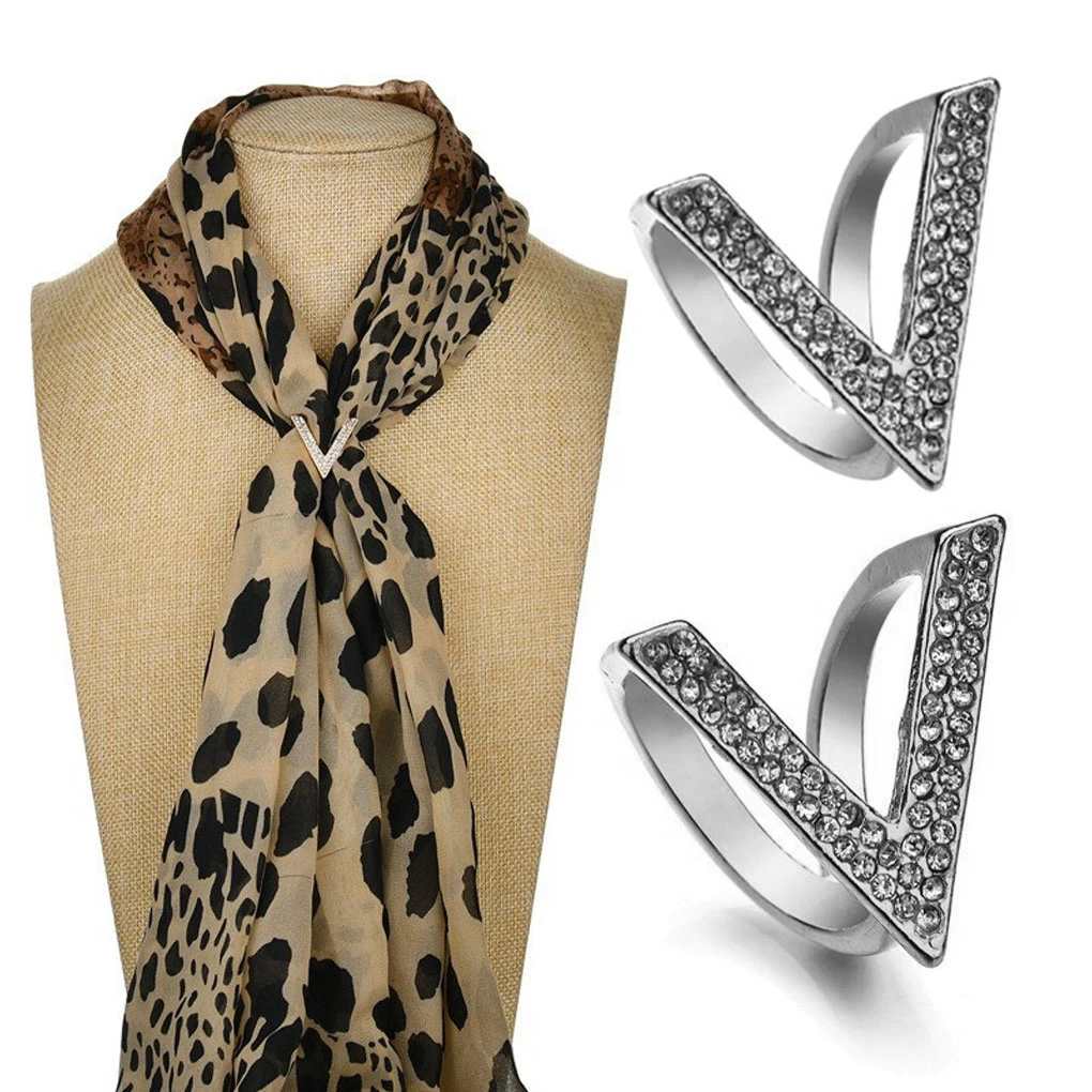 V-shape Rhinestone Scarf Anel, Decoração Fivela, Acessórios Jóias