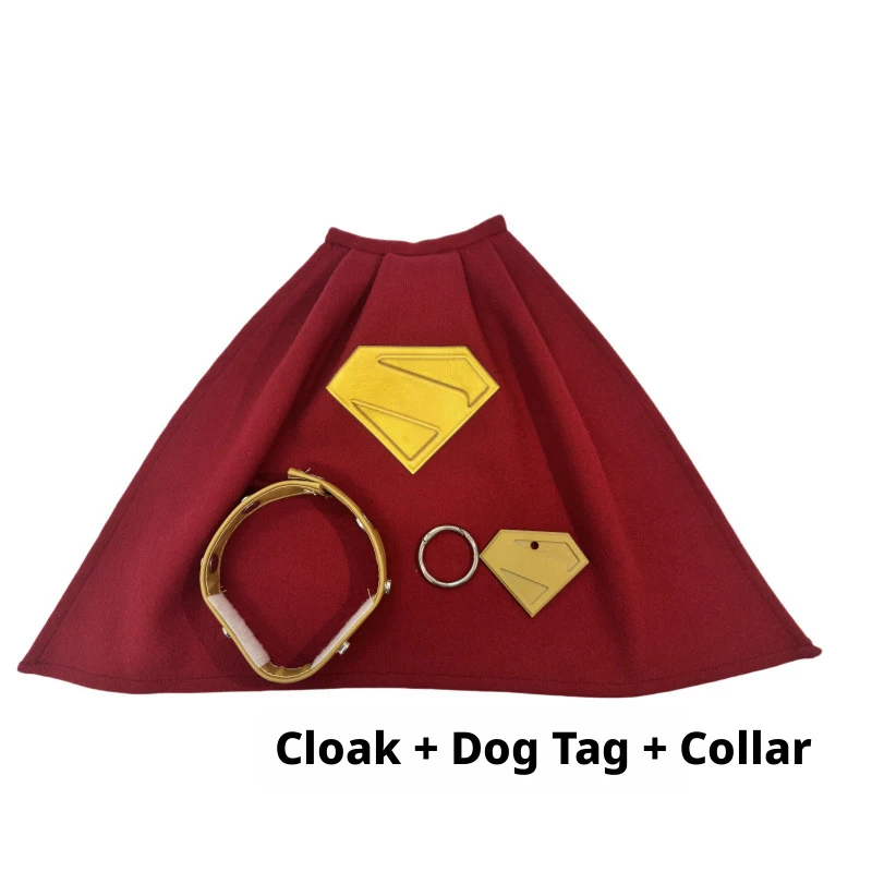 Cosplay Krypto Puppy Pet Dog Clothes Cape Dog Tag Collar Cloak Pet Costume for Halloween Party Dress Up Accessories