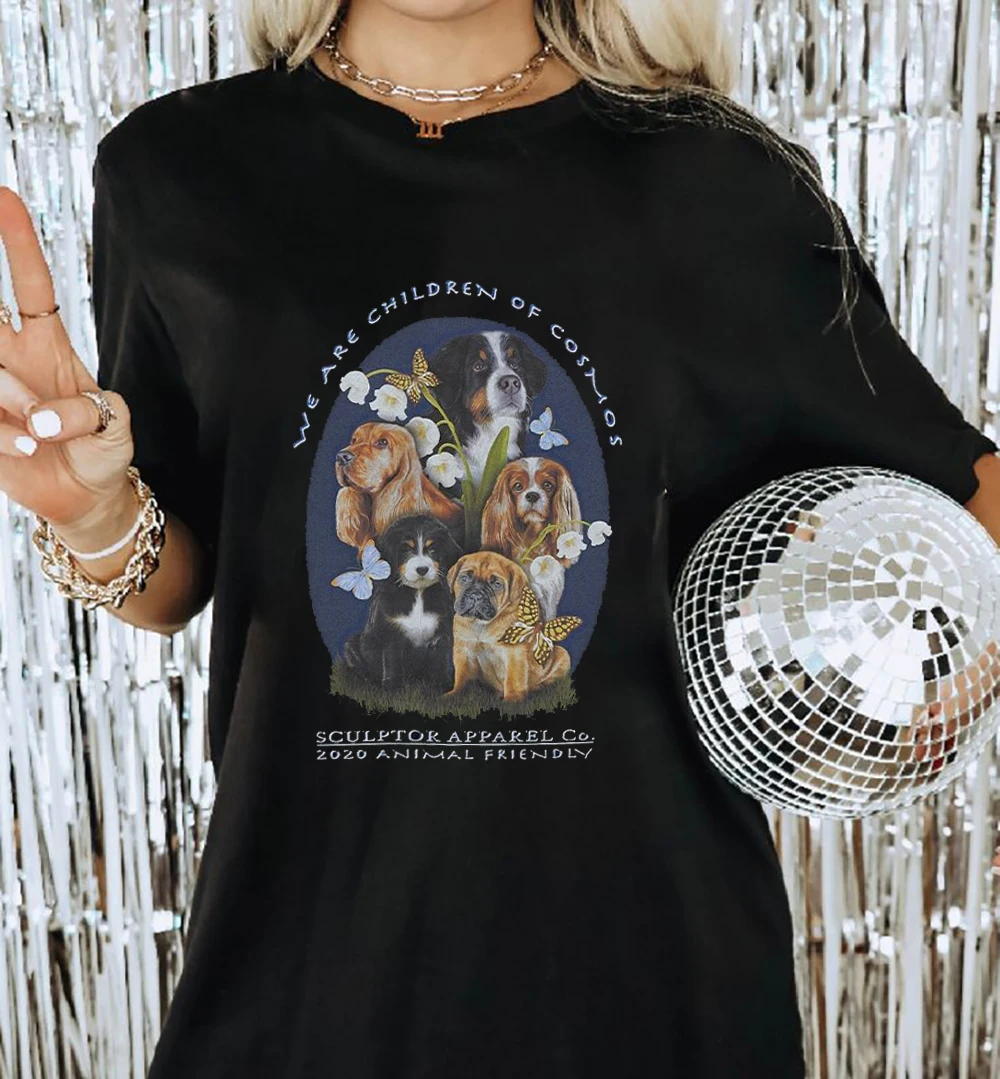 

We Are Children Cosmos Dog Animal Women Men T-Shirt Cotton Causal Loose Funny Punk Oversized Tee Top Black Short Sleeves