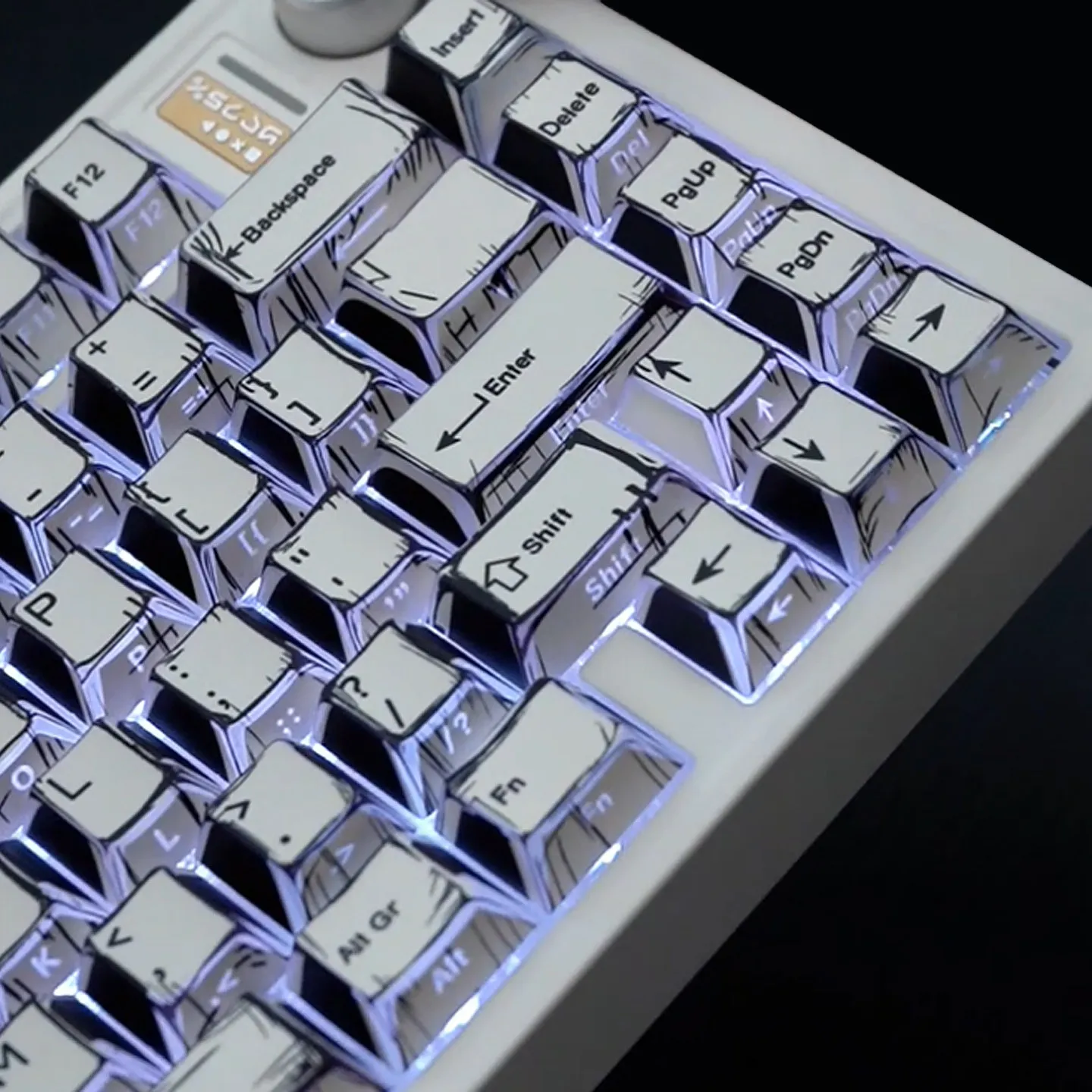 mintcaps-ホワイトコミックアウトラインバックライト付き-pbt-キーキャップ-131-キー-マンガスタイル-サイドプリント-シャインスルーキーキャップ-メカニカルキーボード用