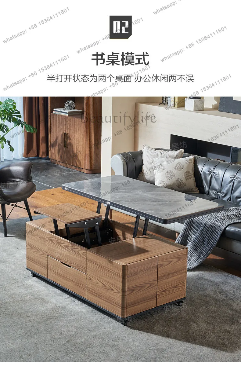 Factory Direct Sales Multifunctional Sintered Stone Lift-Adjustable Coffee Table Dining Table Dual-Purpose Mobile