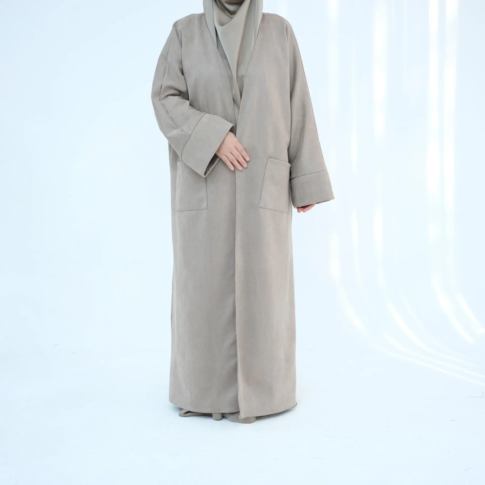 Turkey Dubai Djellaba Suede Cardigan Dress Muslim Women Open Abaya Kimono Kaftan Eid Kebaya Islam Clothing Arabic Robe Jalabiya