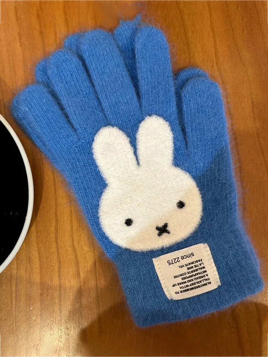 AliExpress Miffy Cute Winter Glove Cartoon Anime Warm Cold Proof Knitting Wool Thicken Cycling Simple Anime Plush Glove Toys for Girl Gifts