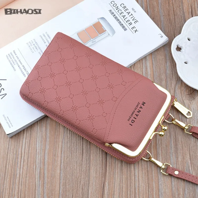 Cartera de cuero suave con cremallera para mujer, Mini bolso de hombro sencillo, a la moda, para teléfono móvil