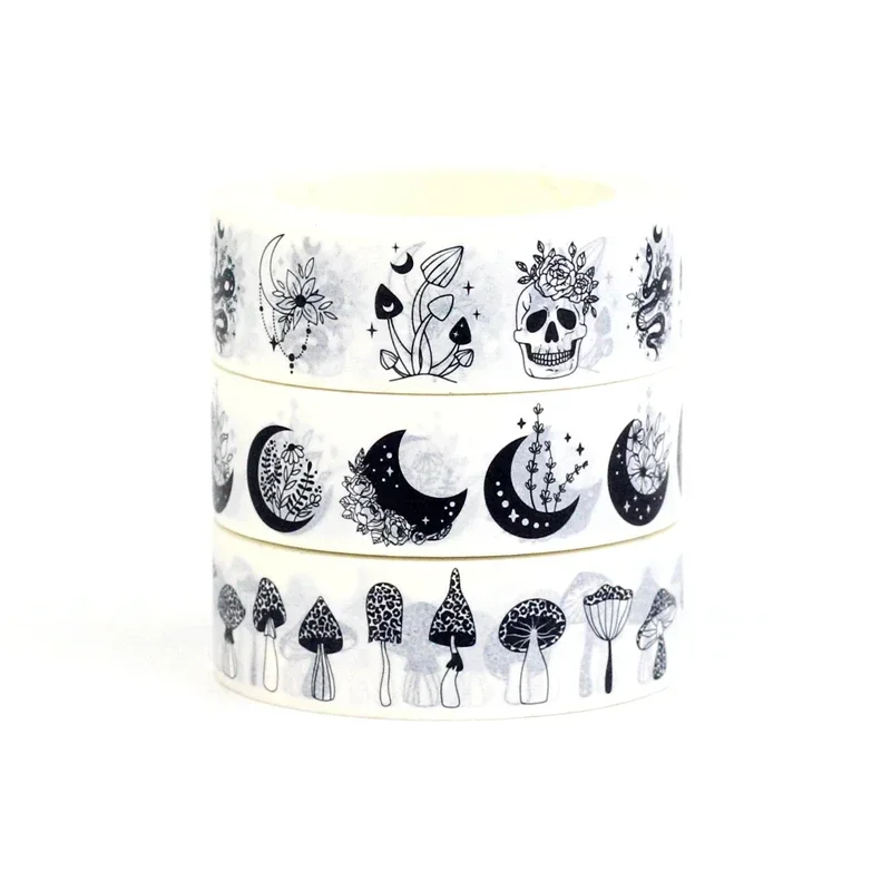 Single Roll 10M Deco Gold & Silver Foil Mushroom Skull Rose Moon Pumpkin Halloween Masking Washi Tape Set for Planner Stationery