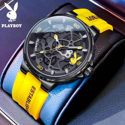 PLAYBOY, relojes clásicos originales de alta calidad para hombre, relojes luminosos de lujo con correa de silicona resistente al agua para hombre