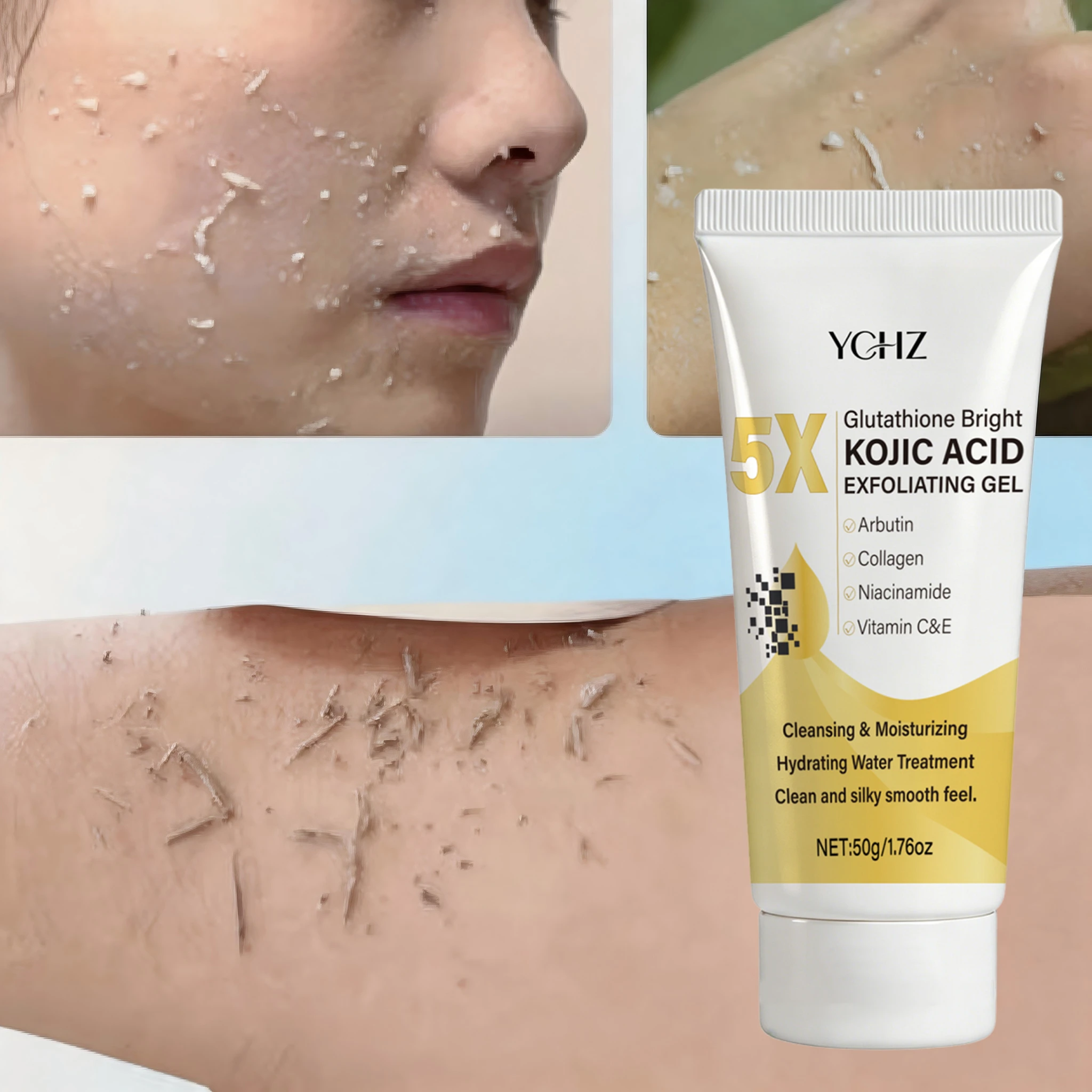 Kojic Acid Deep Cleansing Exfoliating Gel, Evens Out Skin Tone, Eliminates Dark Spots and Dullness, Long-Lasting Moisturizing and Pore-Cleansing - Non-Greasy, Suitable for Both Men and Women - Whitening and Moisturizing, for Day and Night Use, 50g view 2
