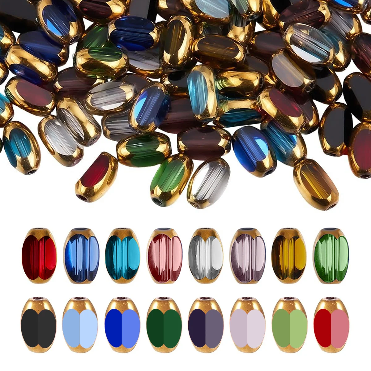 25/50pcs 4x6mm Gold Edge Oval Rice Glass Crystal Spacer Beads 1mm Hole Multicolor for DIY Bracelet Necklace Jewelry Making