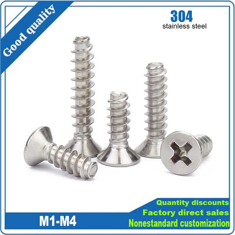 20/50/100pcs M1 M1.2 to M4 Micro Small 304 Stainless Steel Cross Phillips Countersunk Head Flat End Top Self-tapping Wood Screw