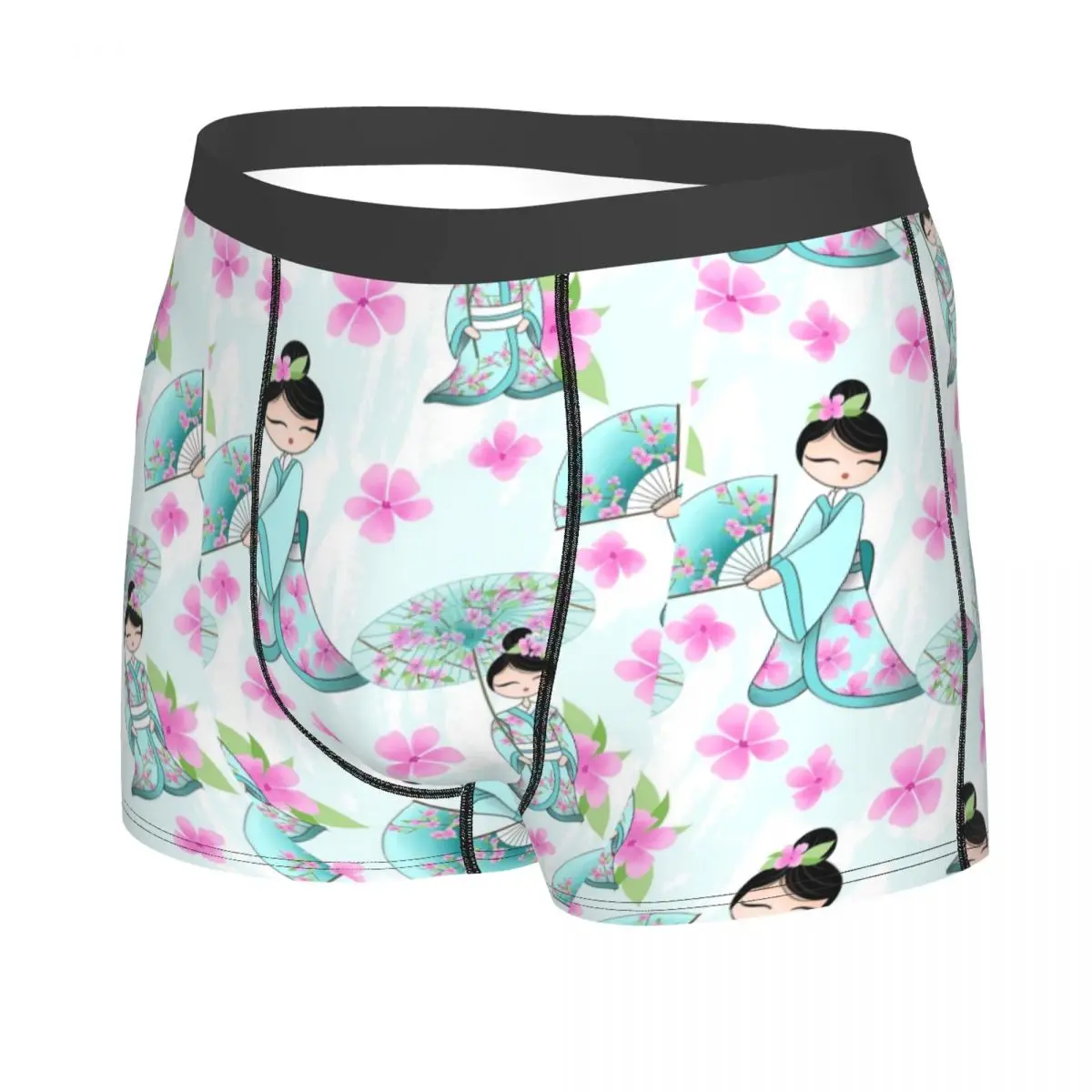 Custom Japanese Girl Kimono Kokeshi Doll Underwear Men Sexy Print Custom Boxer Shorts Panties