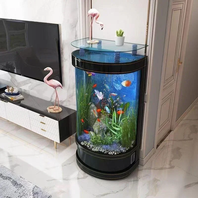 

Light Luxury Fish Tank Living Room Small Change Water Floor Household Semicircle Medium Glass Ecological Aquarium Globe