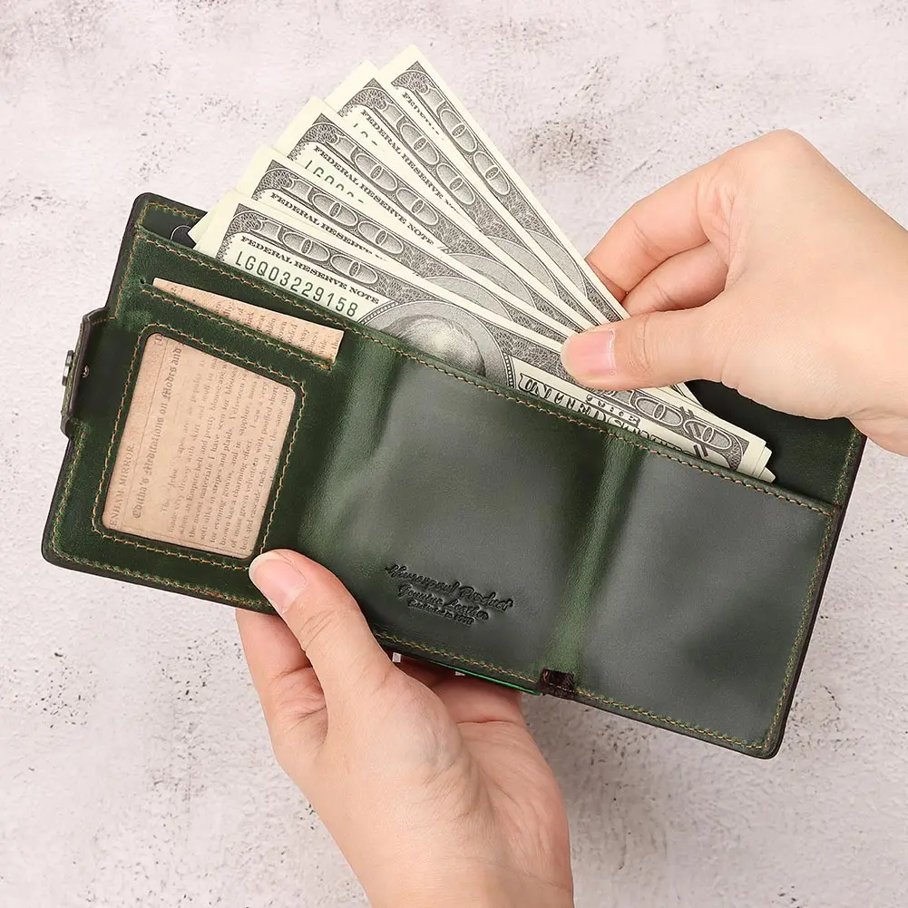 2023 New RFID Blocking Card Holder Cowhide Leather Men Wallet Aluminum Antimagnetic Card Purse for Women with Anti-lost AirTag