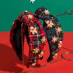 Europe and America Christmas Red and Green Lattice Gingerbread Man Headband Women New Arrival Trendy Holiday Hair Accessories