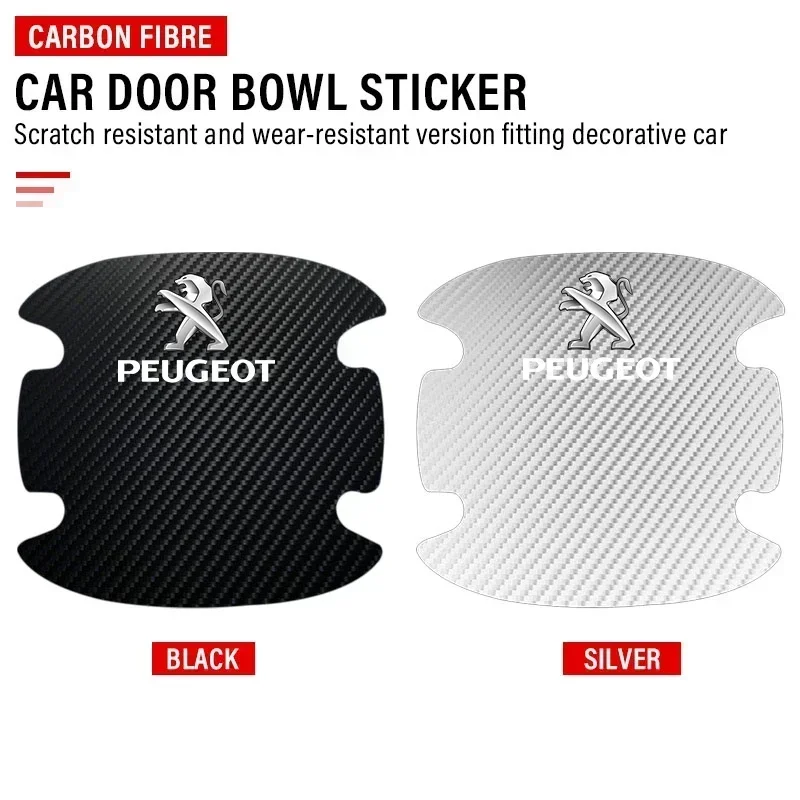 8PCS Car Door Handle Protection Sticker Emblem Car Styling For Peugeot 206 308 307 208 207 3008 2008 508 407 301 406 408 607