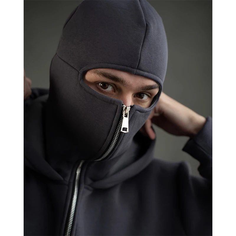 Herren Double Hat Maske Reißverschluss Design Winter Winddichter Kapuzenpullover Sportjacke Outdoor-Aktivitäten Wandern Reisen Laufen Sweatshirt ﻿ – Detail 15