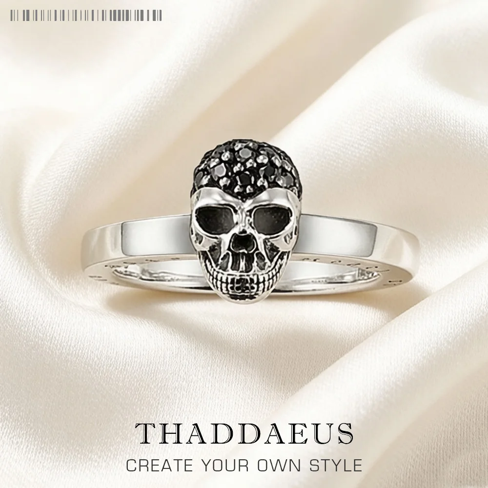Schwarzer Totenkopf-Ring, Europa Rebel Street Fine Punk Jewerly für Frauen, brandneues Geschenk aus 925er Sterlingsilber