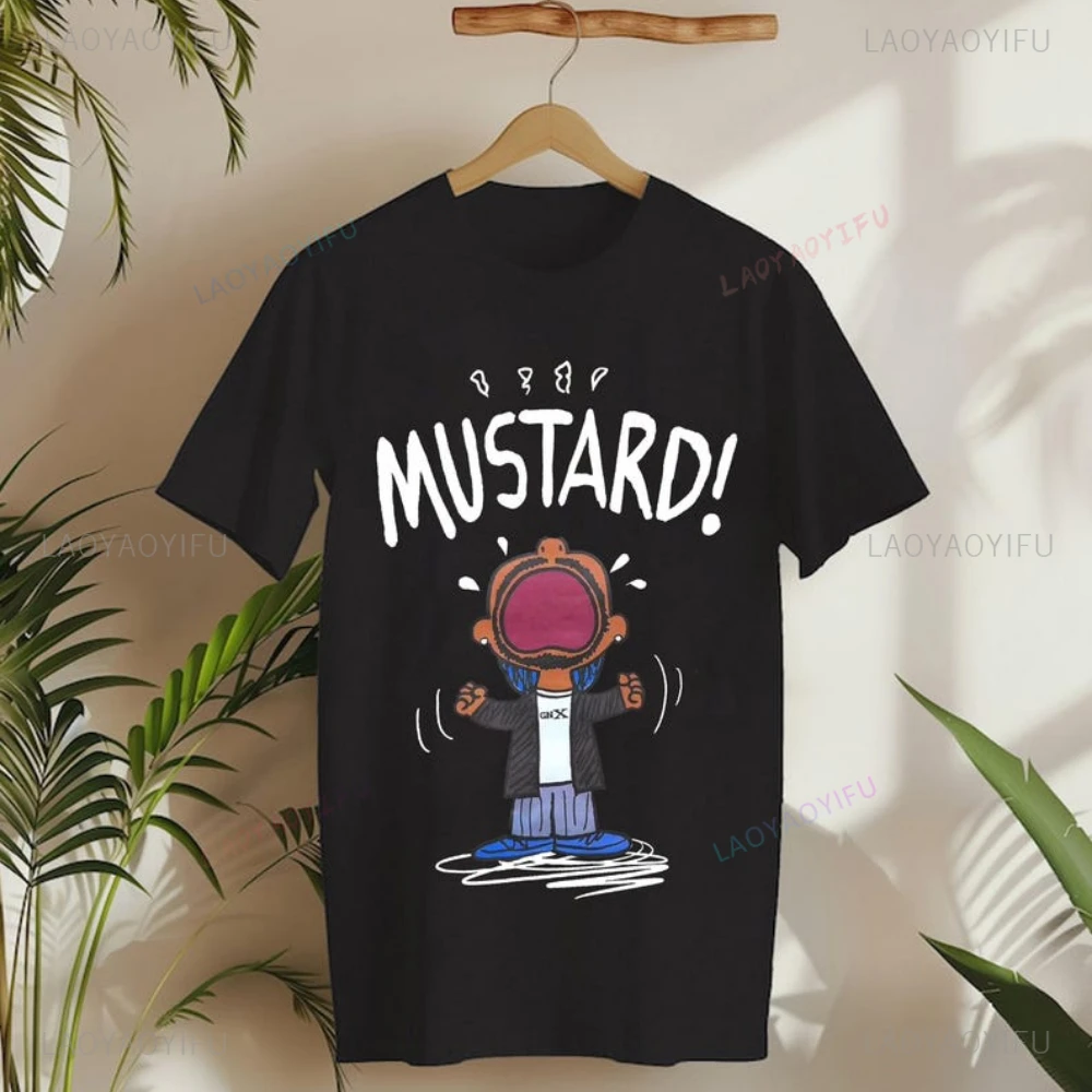 Kendrick Lamar Mustard Meme Tops Unisex Tee Shirt for Fans Funny Hip Hop Graphic Music Lover Apparel Humorous Pop Culture Gift