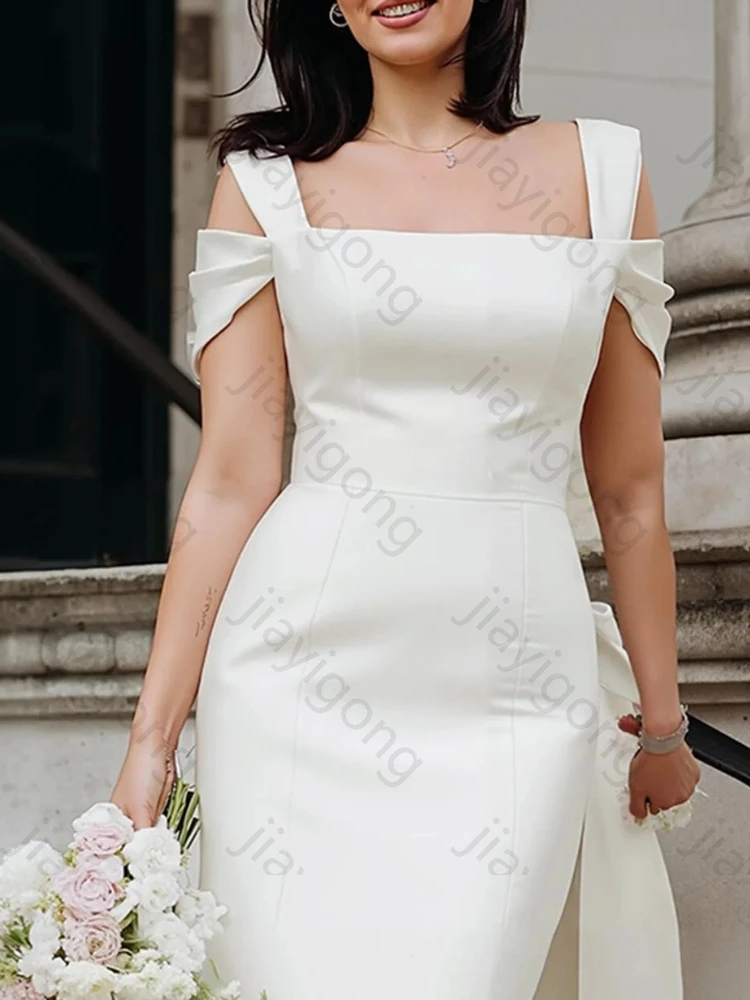 エレガントなホワイトコールドショルダーシースミニウェディングドレスブライダルドレス絶妙な高品質プロムパーティードレス女性用カスタマイズ