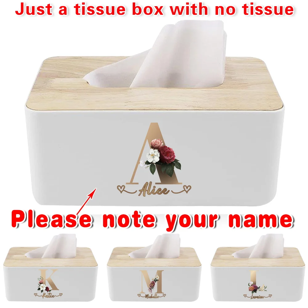 

Customized Name Minimalist Design Tissue Dispenser Box With Wooden Cover Tabletop Napkin Storage Living Room Home Office Decor