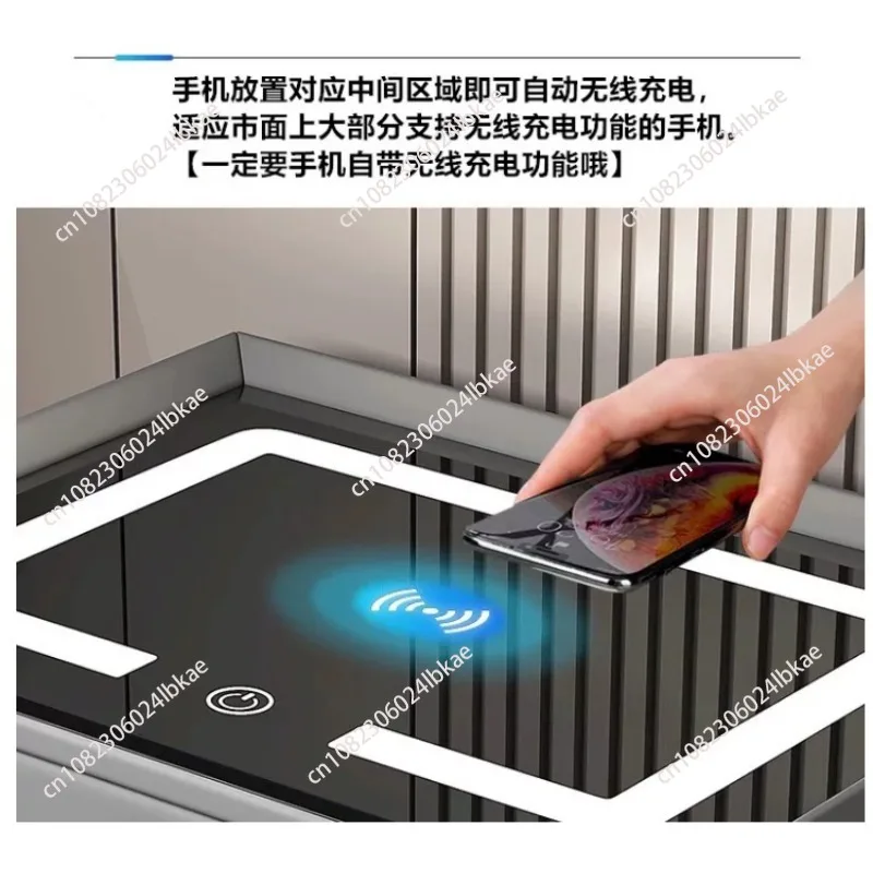 Smart MDF Nightstand with LED Light Wireless USB Charging Fingerprint Lock
