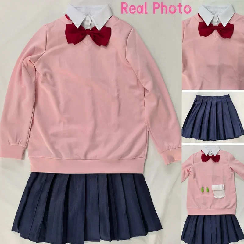 

Costume Cosplay Momo Ayase pour Femme, Anime Dandadan, Haut Rose, Jupe Bleue, Uniforme Sв, Boucles d'Oreilles, Accessoires de ix