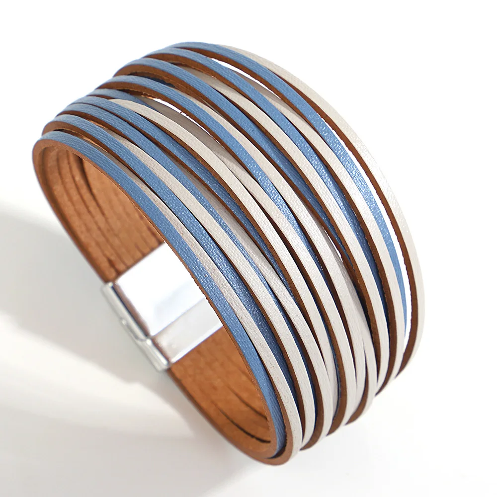 ALLYES Trendy Kleurrijke Lederen Armband voor Vrouwen Mannen Boho Multilayer Slanke Strips Wrap Brede Bangle Armbanden Party Sieraden Geschenken