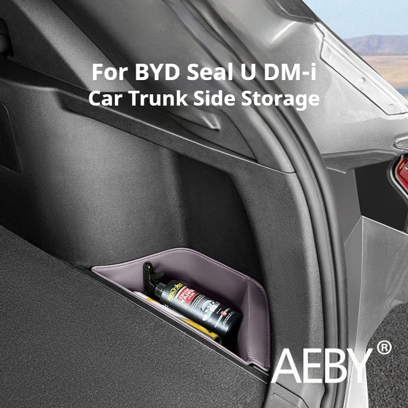 

AEBY For BYD Seal U DM-i 2020-2025 Waterproof Trunk Organizer, Rear Cargo Side Pockets Storage Bag Leather Car Accessories