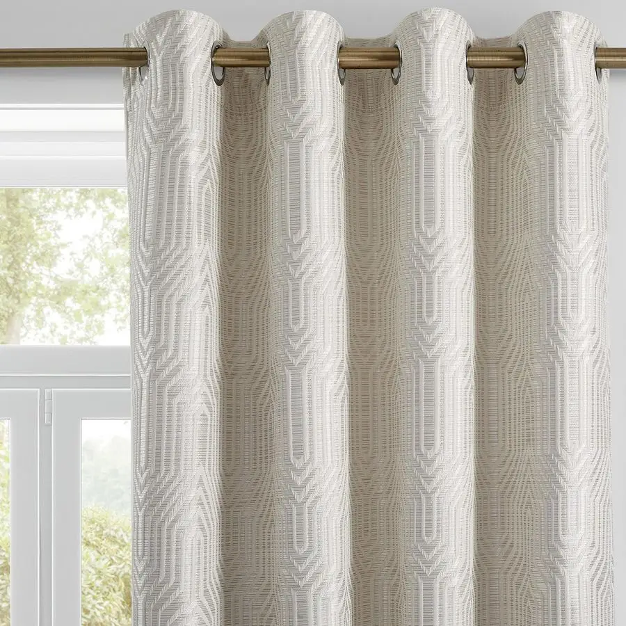 Cortinas Geométricas 100% Blackout Prateadas e Prateadas com Efeito Prata, 52 Polegadas de Largura, 96 Polegadas de Comprimento, 2 Painéis, Isolamento Térmico, Redução de Ruído, Anti-R