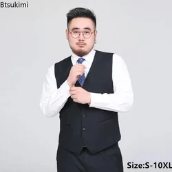 Plus Size 10XL Suit Vests Men's V-neck Sleeveless Vest Men Business Formal Vest Fashion Single-breasted Gentleman Waistcoat Male