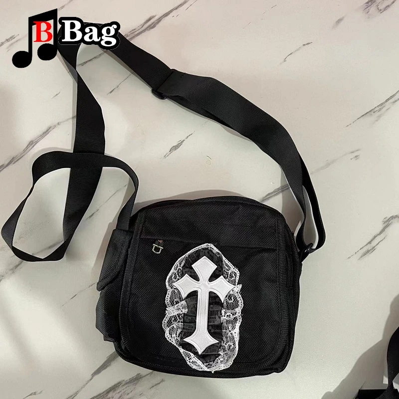 Y2K Punk Spider Cross Nylon borse a tracolla donna ragazza tela piccola borsa quadrata borsa a tracolla gotica borsa moda donna