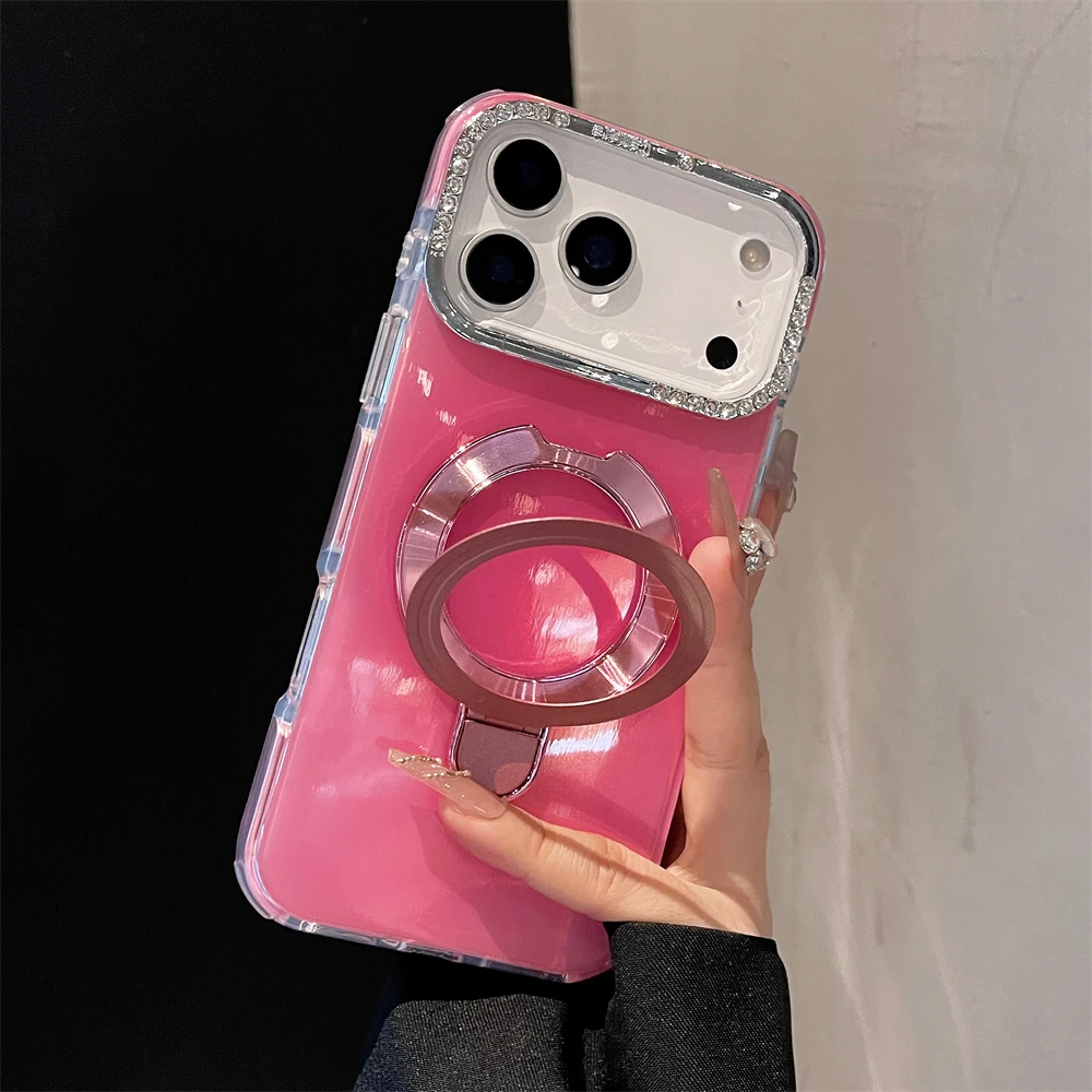 Funda magnética a prueba de golpes Laser Jelly Candy para iPhone 17 Air 16 15 14 13 Pro Max soporte marco de cámara de diamante cubierta brillante