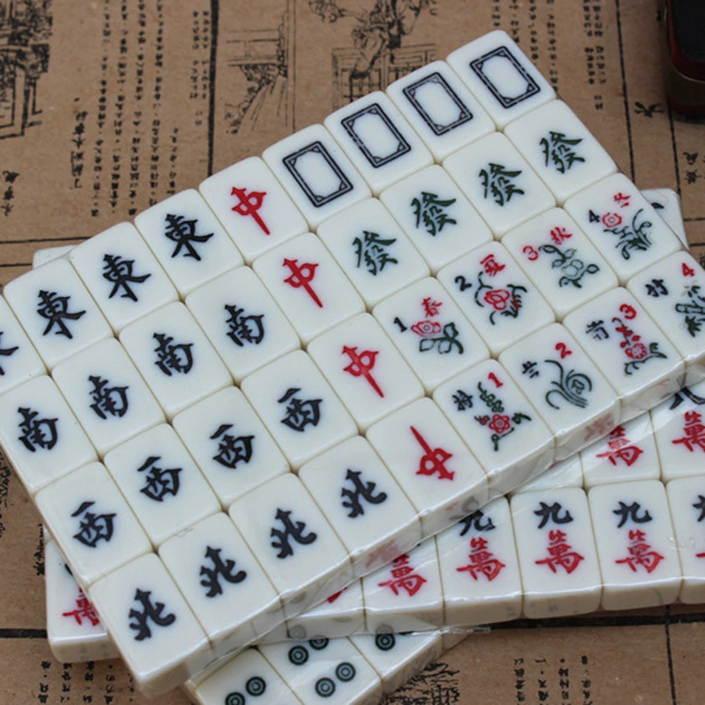 Chinese Numbered Mahjong Set 144 Tiles Mah-Jong Set Portable Chinese Mahjong Toy with Box