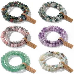 3 pz/set Perline di Pietra Naturale Braccialetto Per Le Donne Degli Uomini 4 6 8 MM Muschio Indiano Agate Rodonite Quarzi Braccialetto Dei Monili Regalo di Moda