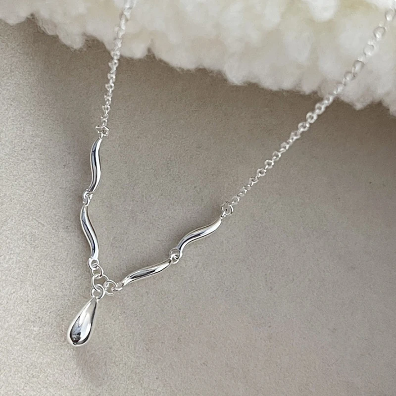 925 Sterling Silver Necklace Simple Water Drop Shape Charm Clavicle Chain Choker Birthday Gift for Women Exquisite Jewelry