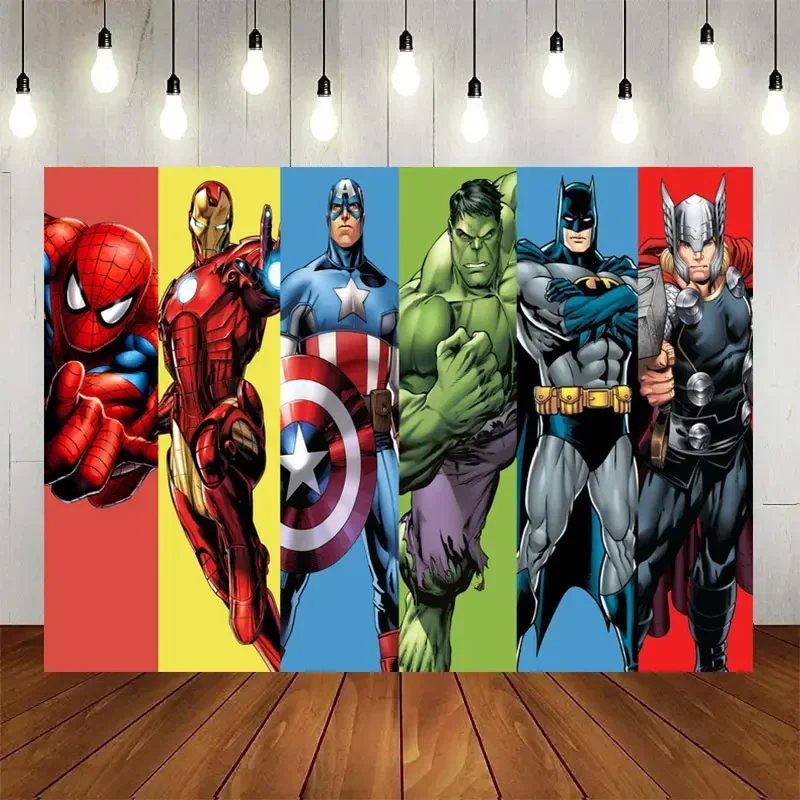 Marvel Superhero Backdrop Avengers Iron Man Spiderman Birthday Party Banner Photography for Kids Birthday Boys Party Decorations