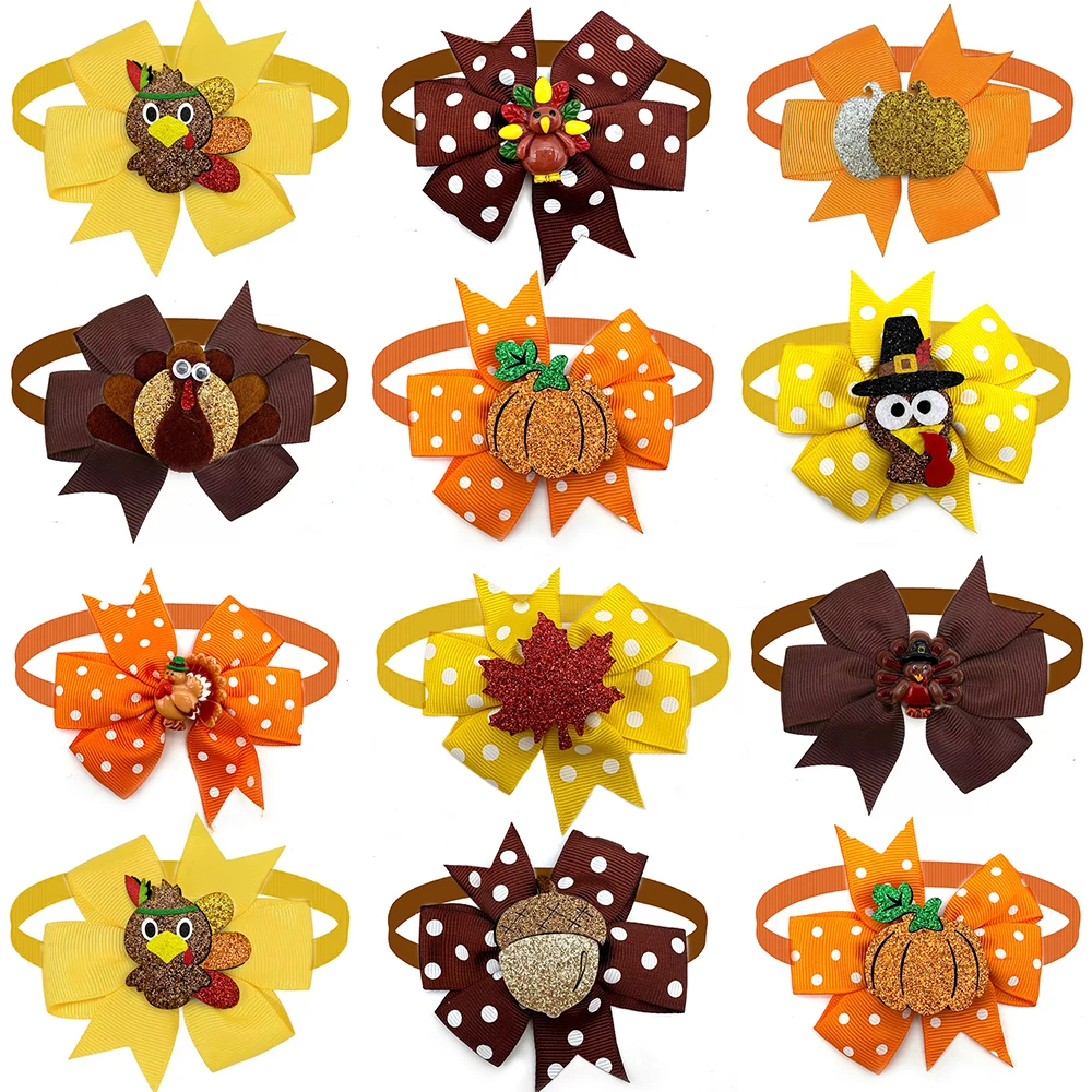 

50 шт., осенний стиль, галстук-бабочка для маленьких собак, галстук-бабочка на День Благодарения, маленькие галстуки-бабочки для собак, бантики для щенков, аксессуары для ухода за домашними животными