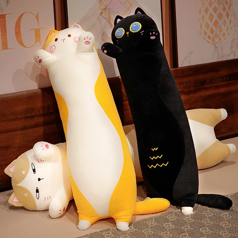 90-130cm Giant Long Cat Plush Toy Soft Stuffed Cartoon Animal Doll Girlfriend Sleeping Pillow Cushion Home Decor Kids Gril Gift