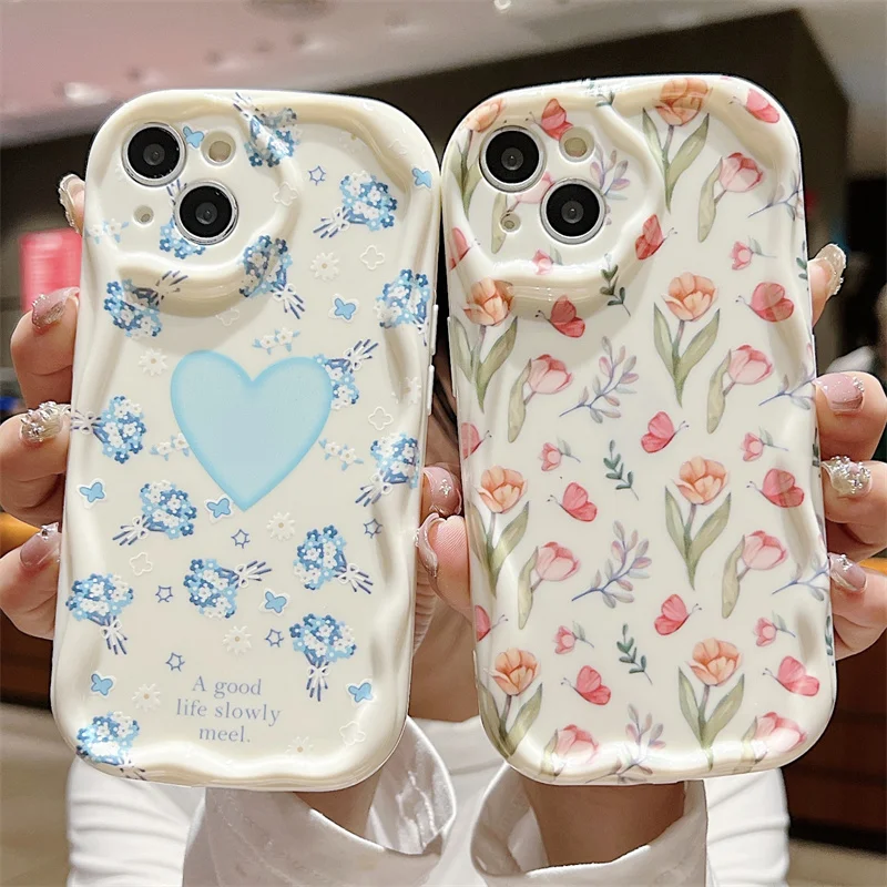 Retro Florals Lens Protection Case For iPhone 11 12 13 14 15 Pro Max X XR XS Max 7 8 14 Plus Love Heart Flowers Soft TPU Cover