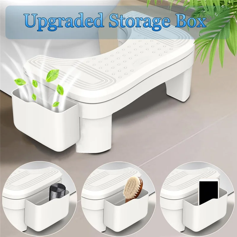 

A04G-Toilet Stool Squat Adult, Height Adjustable Poop Stool For Bathroom With Storage Box, Portable Non-Slip Potty Step Stool