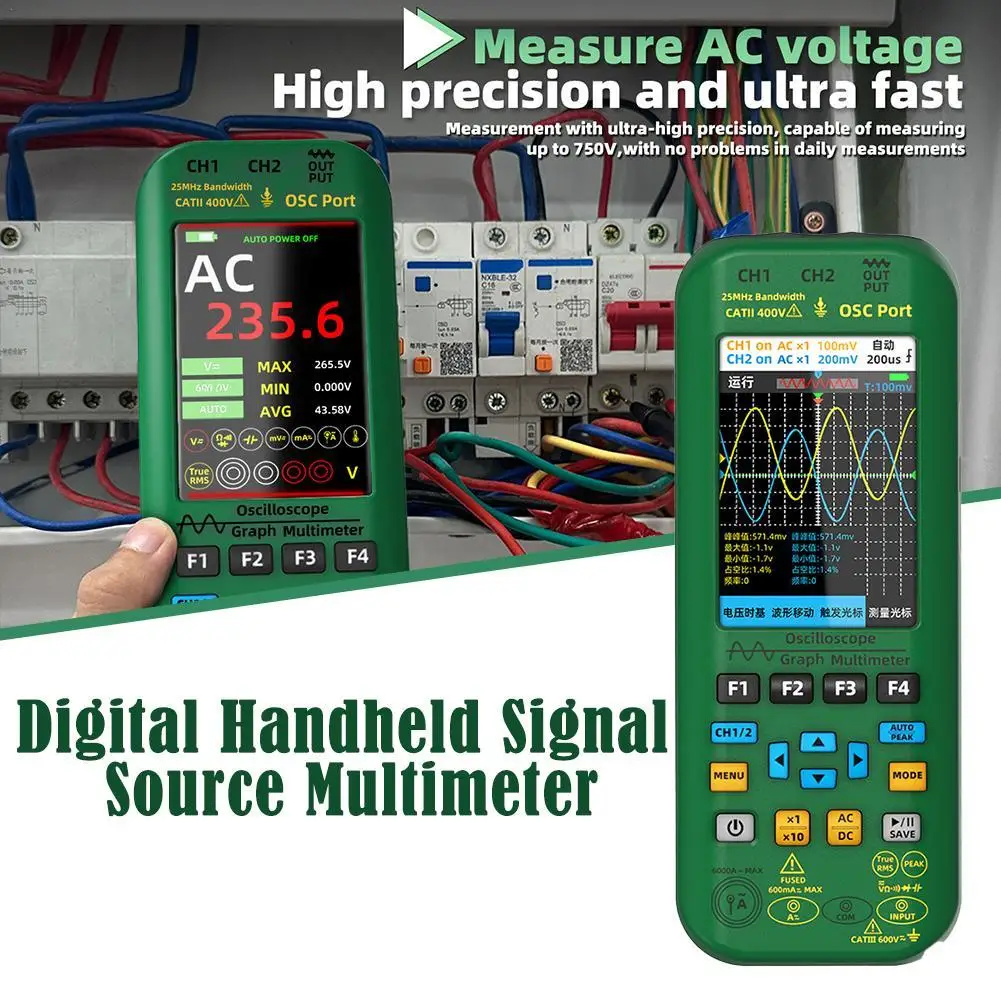 

3 In1 Handheld Graph Multimeter Oscilloscope Signal Source TFT IPS Display DCvole Current Acitance Frequency With 25 Bandwidth